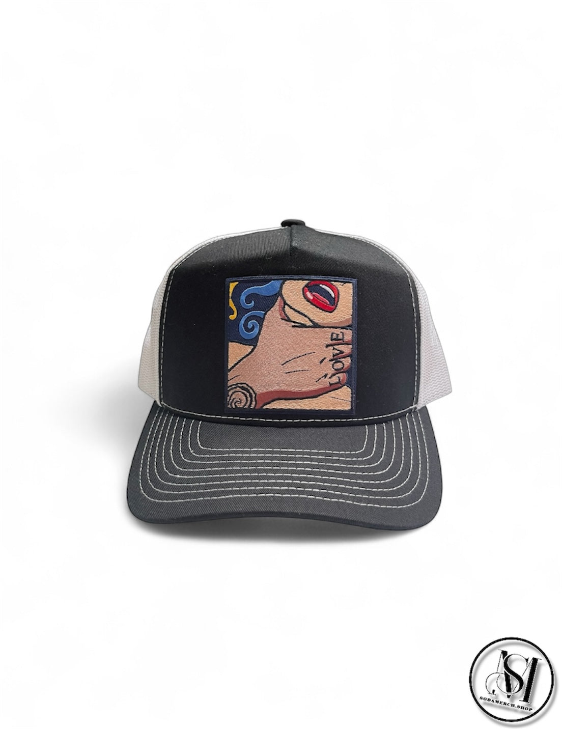 Black/White LOVE Mesh Trucker Hat